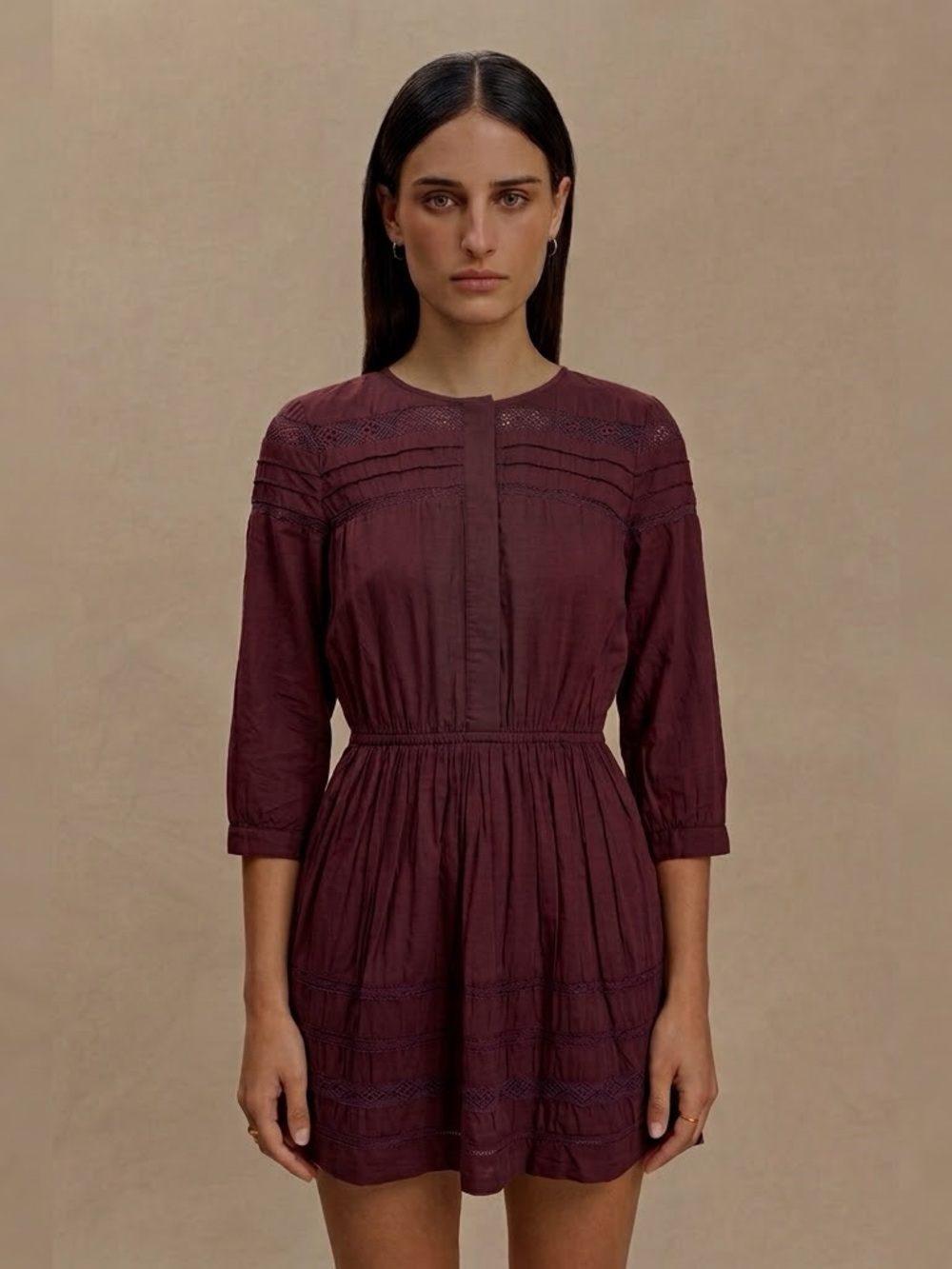 Abercrombie & Fitch Burgundy Lace Detail Mini Dress Size Small Boho Western Fall